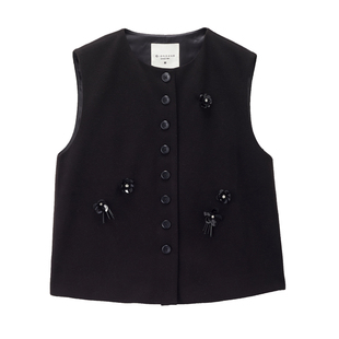 设计师款佐丹奴2026年春新款立体珠片花朵圆领马甲外套女18375722