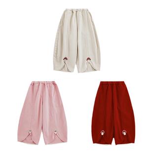 幼悠女童裁片拼接阔腿裤春秋童趣可爱雨后蘑菇绣标宽松休闲裤子潮