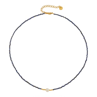 JoJo｜复古高级克莱因蓝极细青金石项链碎银锁骨链叠戴吊坠项链