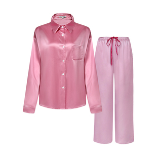 Not Just Pajama尼斯记忆 22姆米真丝睡衣粉色撞色长袖套装可外穿