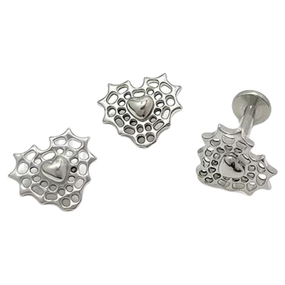 爱心蛛网 小众耳钉 0.9螺纹端 植入级钛合金高抛光防过敏flat耳窝