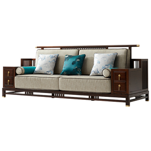 半墨现代新中式乌金木沙发别墅大户型客厅高端实木布艺沙发组合