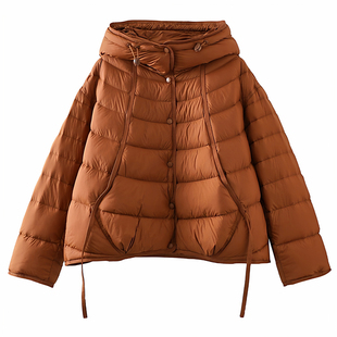 25秋冬新款羽绒服女短款宽松连帽90白鸭绒排骨洋气减龄小个子外套