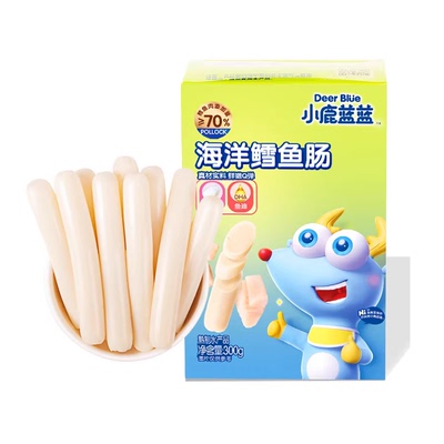 小鹿蓝蓝鳕鱼肠300g儿童鱼肉香肠营养零食送婴儿无添加宝宝辅食谱