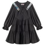 KEIKO 蝴蝶结girl 提花黑色连衣裙25秋季层叠拼接A字蓬蓬蛋糕裙子