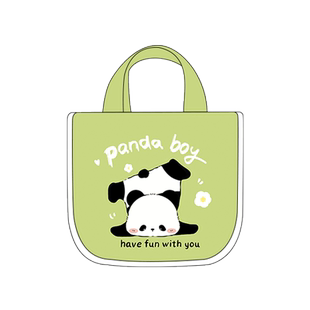 尼睿x奶酪 新款便当包可爱大熊猫手拎布包百搭便携绿色通勤饭盒袋