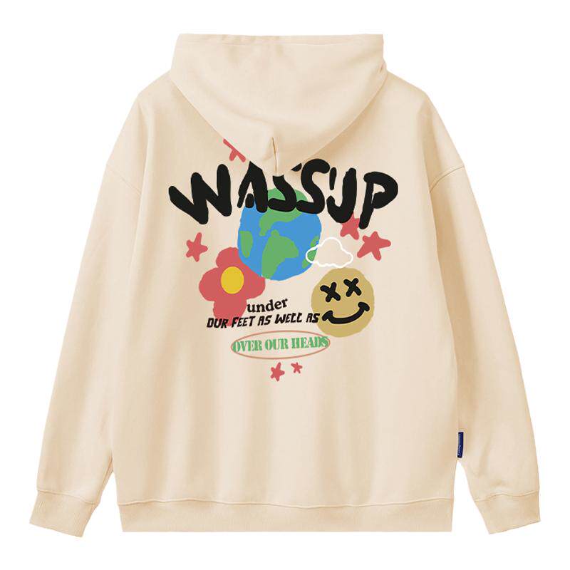 高街潮牌卫衣男连帽WASSUP潮牌