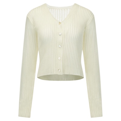 DTLANDO秋季款女装清新短款V领纽扣针织衫竖条纹毛织外套