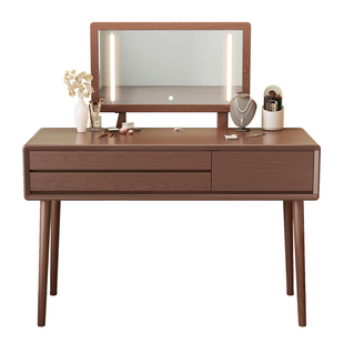 实木梳妆台家用卧室现代简约中式化妆桌柜2024新款胡桃小型化妆台