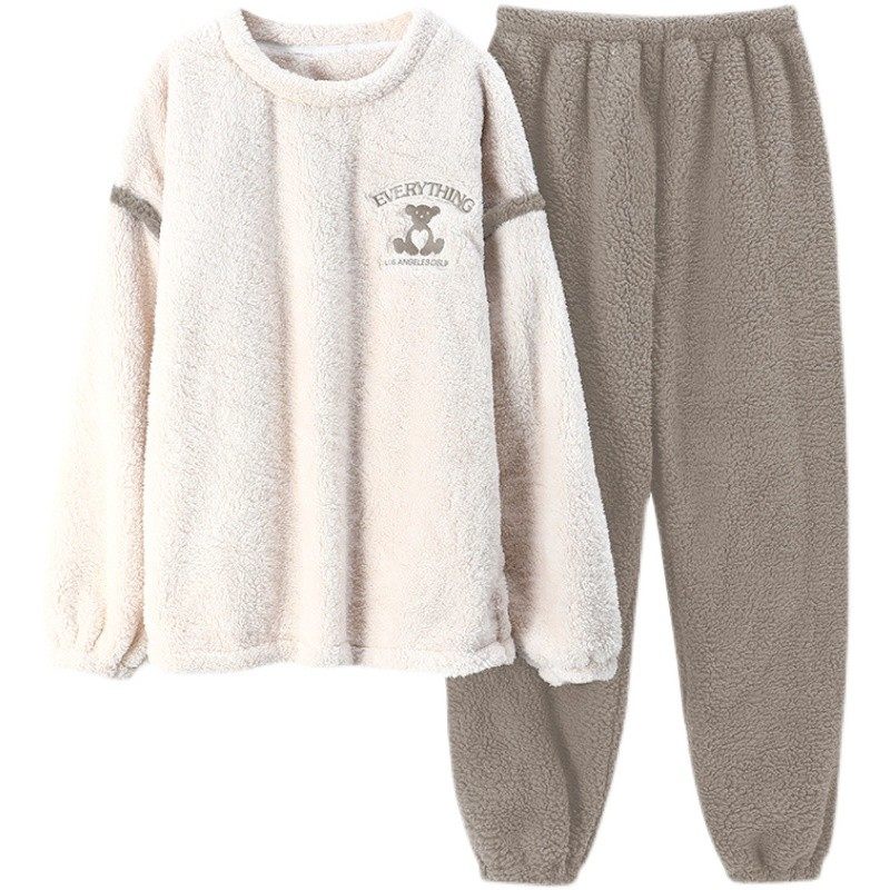 秋冬季法兰绒睡衣男士加厚加绒学生保暖韩版珊瑚绒套装春款家居服