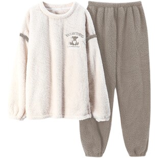 秋冬季法兰绒睡衣男士加厚加绒学生保暖韩版珊瑚绒套装春款家居服