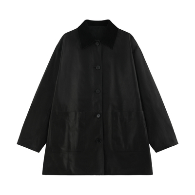 翻领老钱风皮衣夹克外套