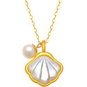 一辈子项链女纯金24k贝壳黄金吊坠999足金一贝子细款锁骨套链新款