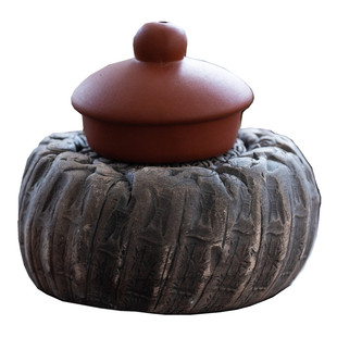 景德镇老物件麻线鼓盖置民国古朴茶座手工雕刻青石盖托旧茶宠壶承
