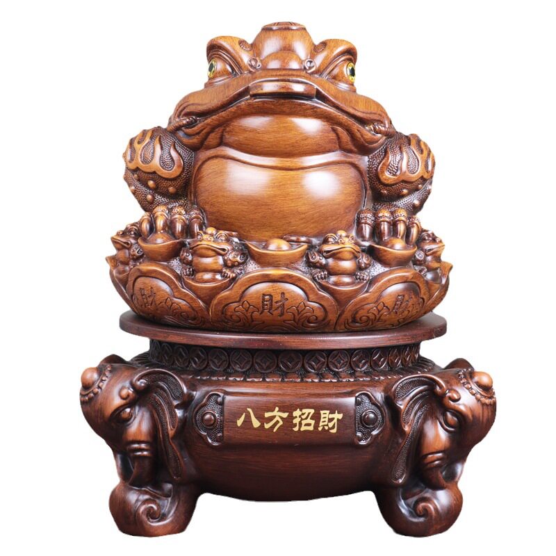 八方招财金蟾摆件风水檀木蟾蜍