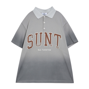 suntomorrow儿童翻领短袖T恤男童中大童渐变宽松休闲polo衫上衣