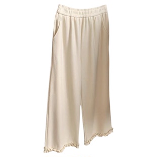 韩版设计感加绒花边松紧腰直筒裤女2025冬季新款时髦百搭显瘦长裤