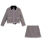 KEIKO法式千金穿搭两件套装25秋冬小香风粗花呢蝴蝶结外套+半身裙