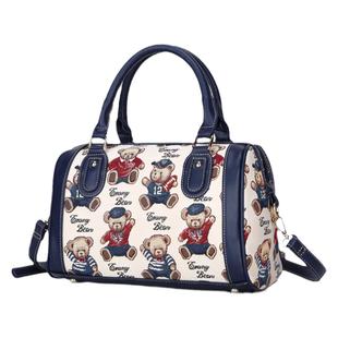 小熊依恋单肩斜挎包女波士顿帆布女包维尼熊迷你手拎包可爱手提包