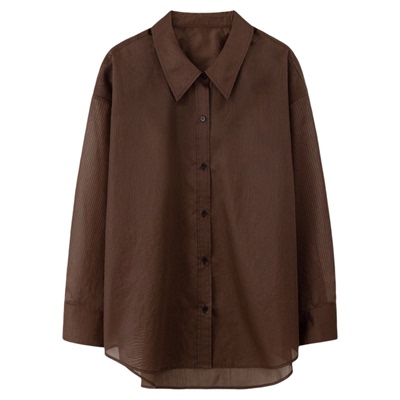 EAAH 韩国品牌 女装2026春夏条纹轻透衬衫长袖宽松翻领百搭上衣