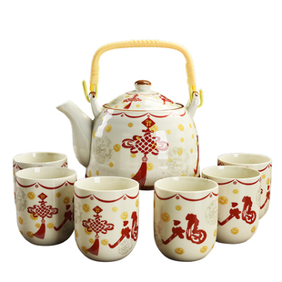 陶瓷功夫茶具套装家用简约现代花茶壶过滤红茶泡茶器茶杯 6只大号