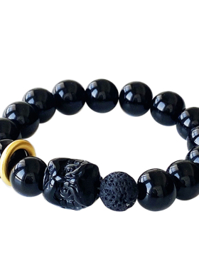 HAPPY金素圈醒狮染色黑曜石个性手链情侣手串轻奢饰品高级感配饰