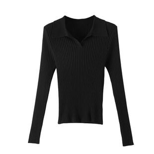 晚白2026年春新款时尚简约休闲上衣气质翻领显瘦针织衫女