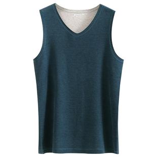 真彩羊绒桑蚕丝男士保暖背心加绒V领无袖打底上衣秋冬季单件内衣