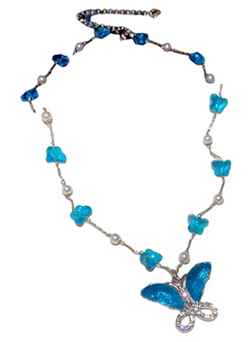 超仙小清新双层蓝色蝴蝶项链轻奢高级感小众辣妹choker锁骨链女