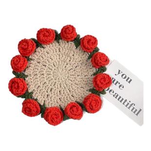 手工编织毛线玫瑰花杯垫diy新手入门钩针材料包礼品闺蜜送朋友