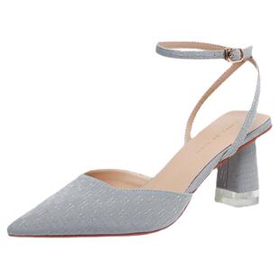 温柔晚风高跟鞋女2025年夏季新款包头凉鞋气质尖头单鞋粗跟伴娘鞋