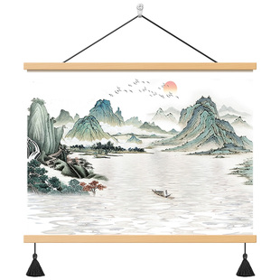 壮丽山河客厅玄关山水画新中式风景壁画背景墙装饰画茶室书房挂画