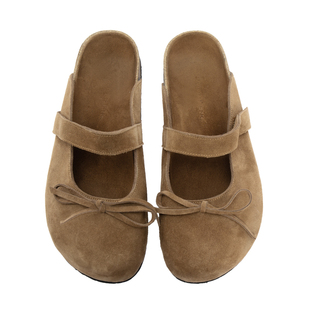 LYUOCHENG 早秋芭蕾胎牛毛蝴蝶结棕色勃肯鞋