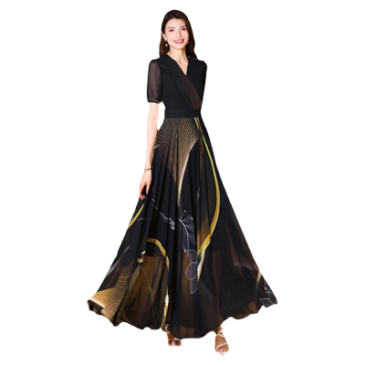 黑色新款大摆长款连衣裙