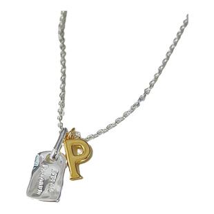 高级感撞色小众设计英文字母牌项链锁骨链银色叠戴