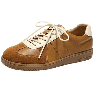 森达复古德训鞋女款厚底休闲鞋经典黑色运动板鞋棕色新款阿甘鞋子