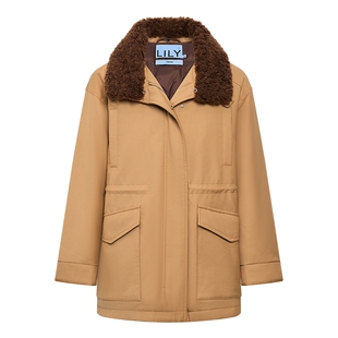 LILY2025冬新款女装含羊毛翻领复古工装90鸭绒通勤派克羽绒服外套
