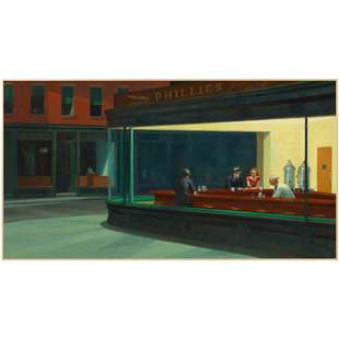 夜游者装饰画爱德华霍普客厅横幅挂画走廊过道夜莺餐厅酒吧Edward