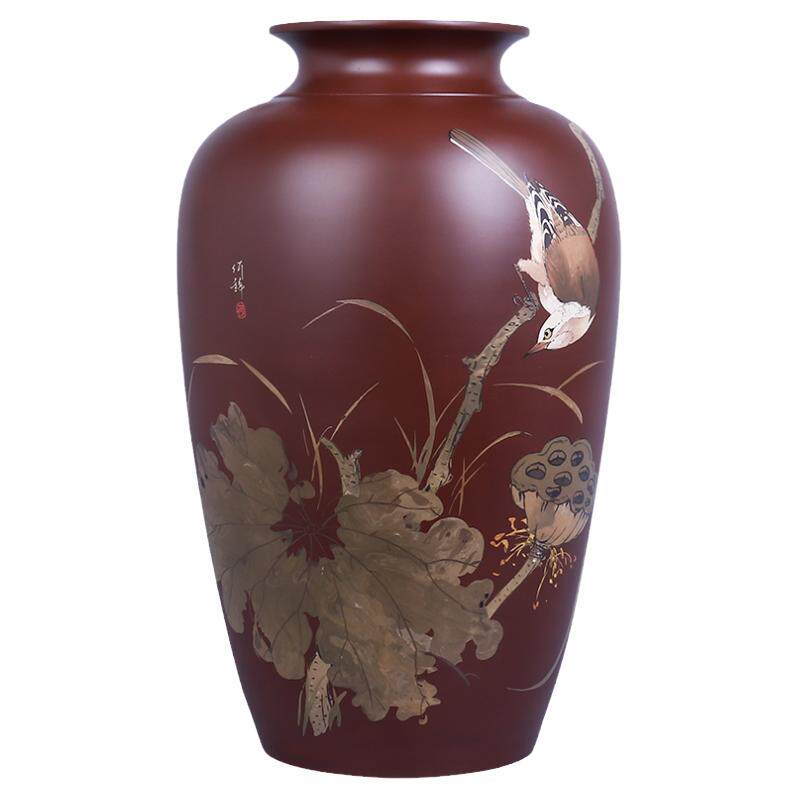 云南建水紫陶花鸟家居装饰花瓶