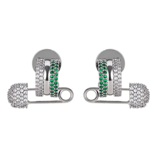 925纯银绿色别针耳环女款轻奢小众设计感耳钉独特漂亮十字架耳饰