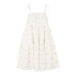 wana try纯棉云朵白刺绣小花连衣裙2025夏新品简约温婉连衣裙