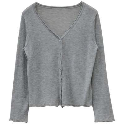 天丝木耳边长袖防晒针织衫开衫女