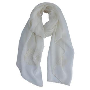 纯净白丨山茶花珍珠刺绣薄款围巾旗袍披肩真丝羊毛丝巾女2025新款