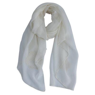 高级定制珍珠山茶花薄款真丝丝巾