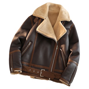 皮毛一体男士冬季大码加绒加厚皮衣短款机车服皮袄男装羊羔毛外套