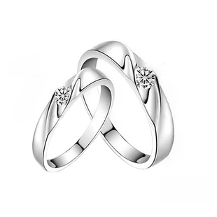 925纯银戒指 男女款镶钻 闭口情侣对戒简约时尚日韩个性刻字指环