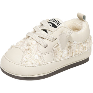 英贝米尼女宝宝学步鞋冬季加绒婴儿鞋子1到3岁软底保暖鞋女童棉鞋