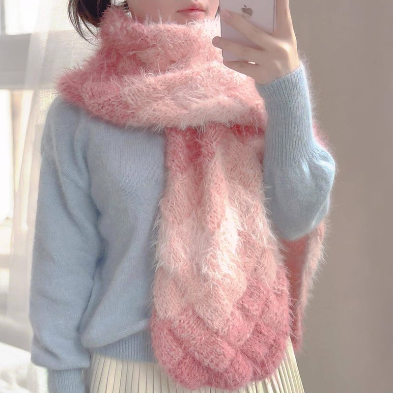 温柔粉白桦围巾毛线手工diy渐变色送男女友毛混线秋冬围脖材料包