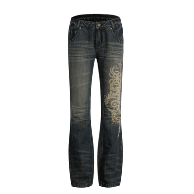 春夏原创做旧巴洛克低腰牛仔裤
