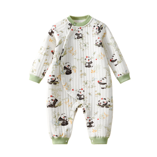 婴儿衣服夹棉冬装幼小月龄外出服纯棉睡衣薄棉服打底宝宝连体衣